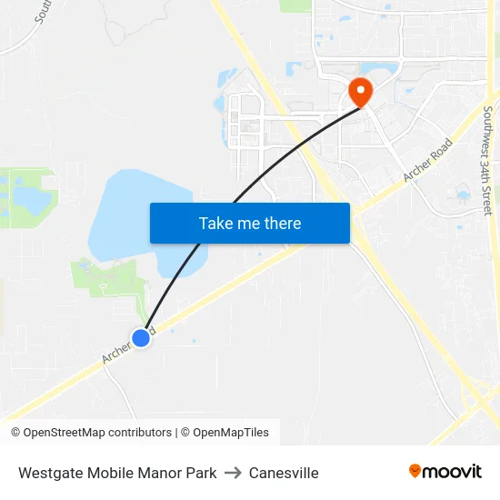 Westgate Mobile Manor Park to Canesville map
