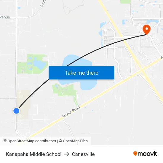 Kanapaha Middle School to Canesville map