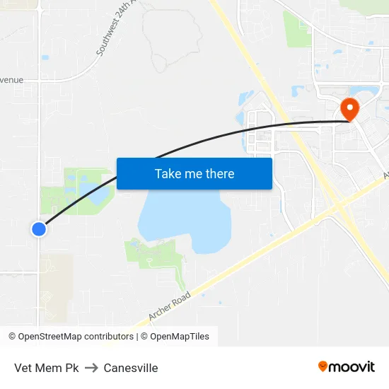 Vet Mem Pk to Canesville map