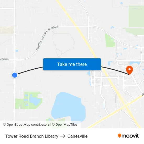 Tower Road Branch Library to Canesville map