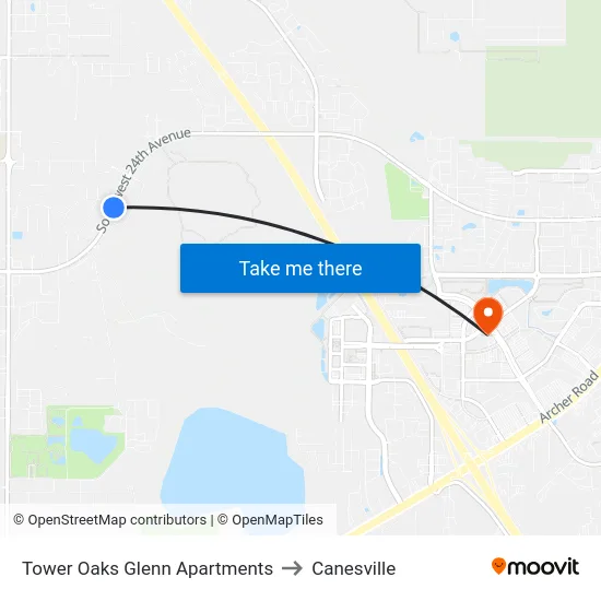 Tower Oaks Glenn Apartments to Canesville map