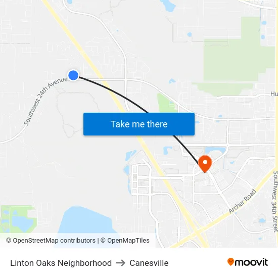 Linton Oaks Neighborhood to Canesville map
