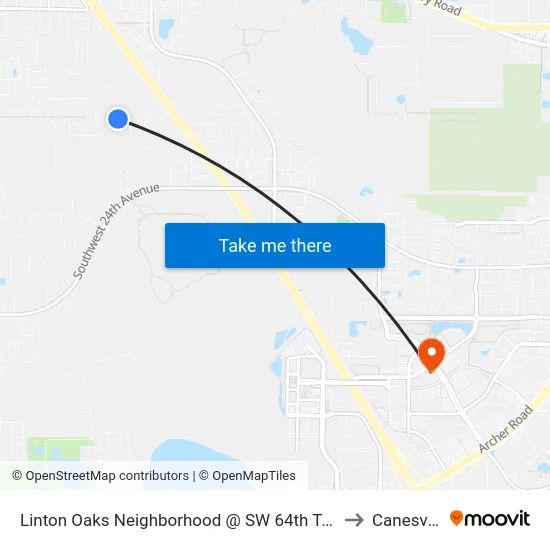 Linton Oaks Neighborhood @ SW 64th Terrace to Canesville map