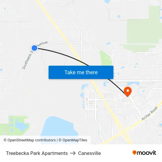 Treebecka Park Apartments to Canesville map