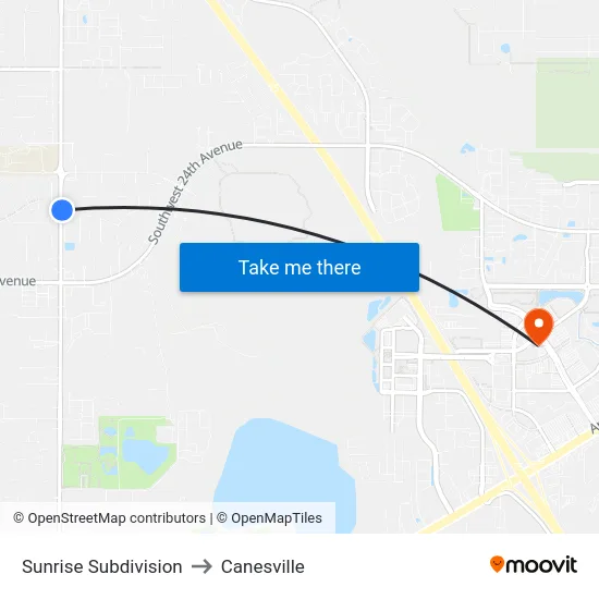 Sunrise Subdivision to Canesville map
