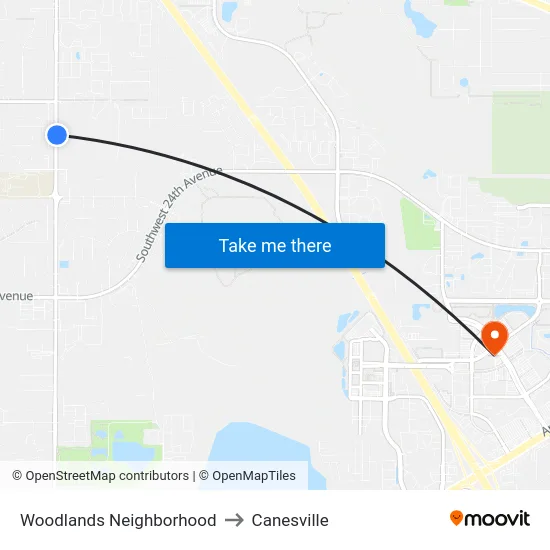 Woodlands Neighborhood to Canesville map