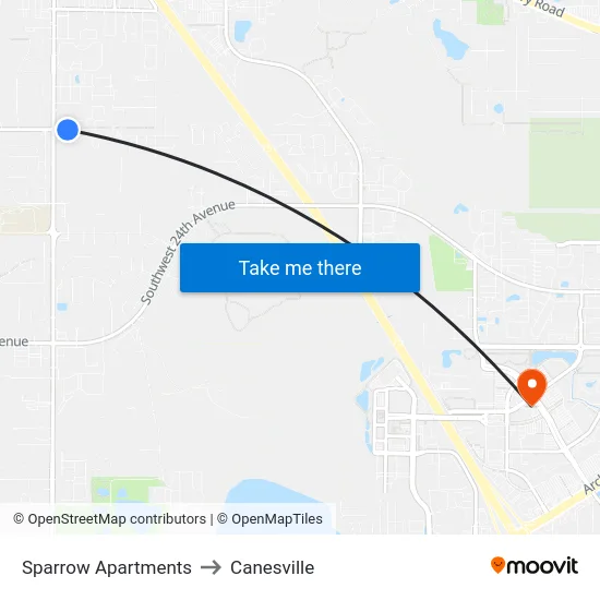 Sparrow Apartments to Canesville map