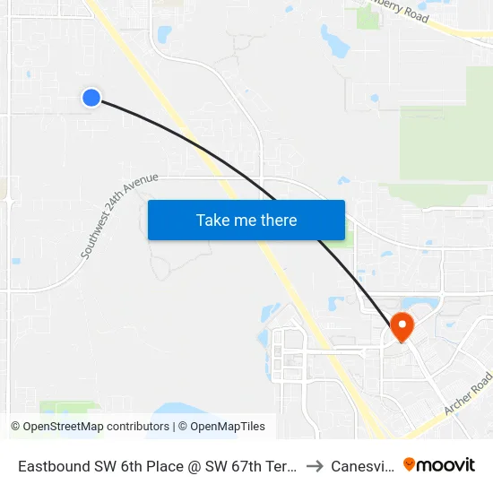 Eastbound SW 6th Place @ SW 67th Terrace to Canesville map