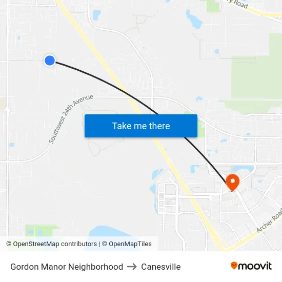 Gordon Manor Neighborhood to Canesville map