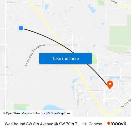 Westbound SW 8th Avenue @ SW 70th Terrace to Canesville map