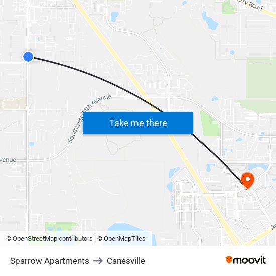 Sparrow Apartments to Canesville map