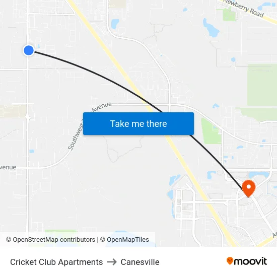 Cricket Club Apartments to Canesville map