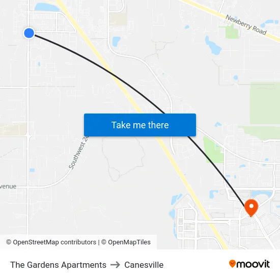 The Gardens Apartments to Canesville map