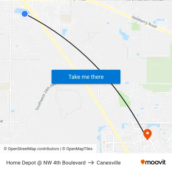 Home Depot @ NW 4th Boulevard to Canesville map