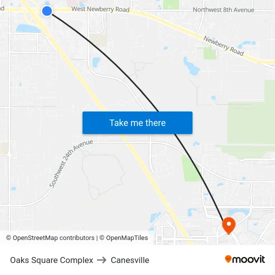 Oaks Square Complex to Canesville map