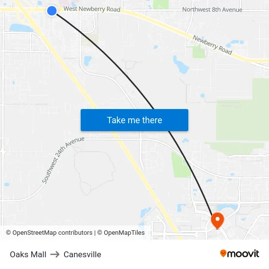 Oaks Mall to Canesville map