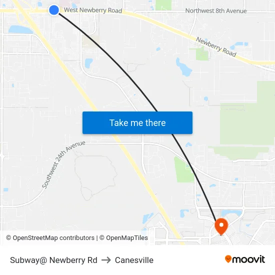 Subway@ Newberry Rd to Canesville map