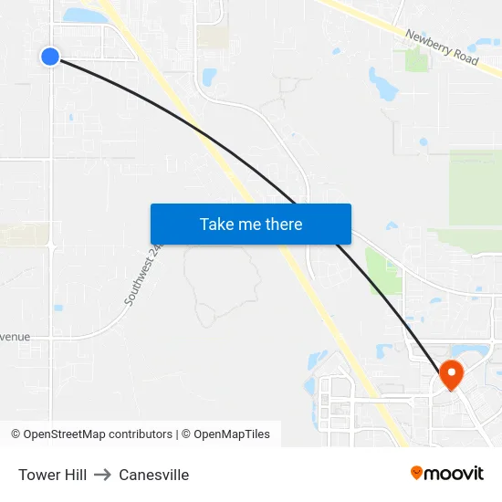 Tower Hill to Canesville map