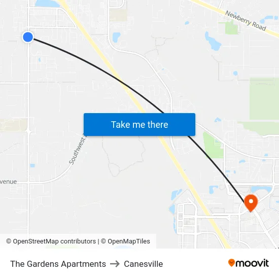 The Gardens Apartments to Canesville map