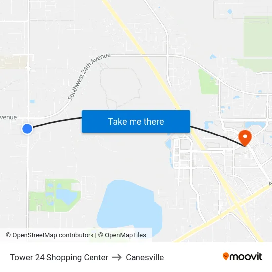 Tower 24 Shopping Center to Canesville map