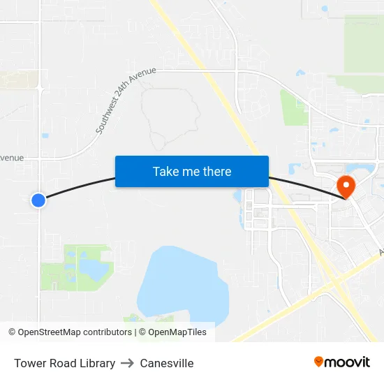 Tower Road Library to Canesville map