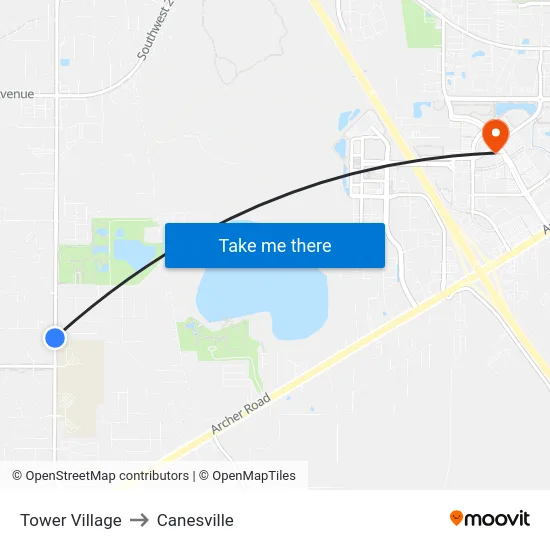 Tower Village to Canesville map