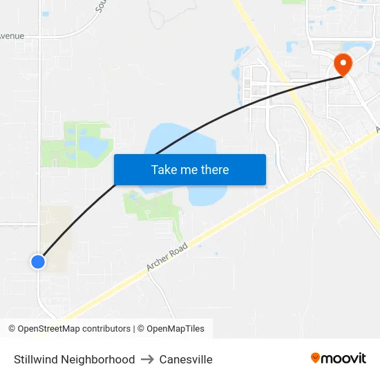 Stillwind Neighborhood to Canesville map