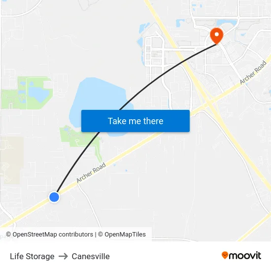 Life Storage to Canesville map