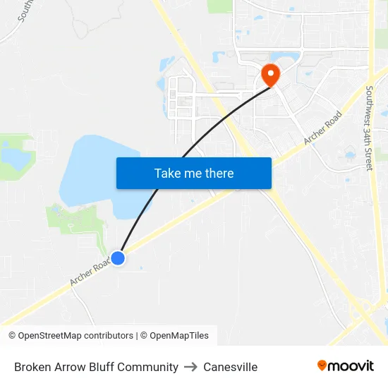 Broken Arrow Bluff Community to Canesville map
