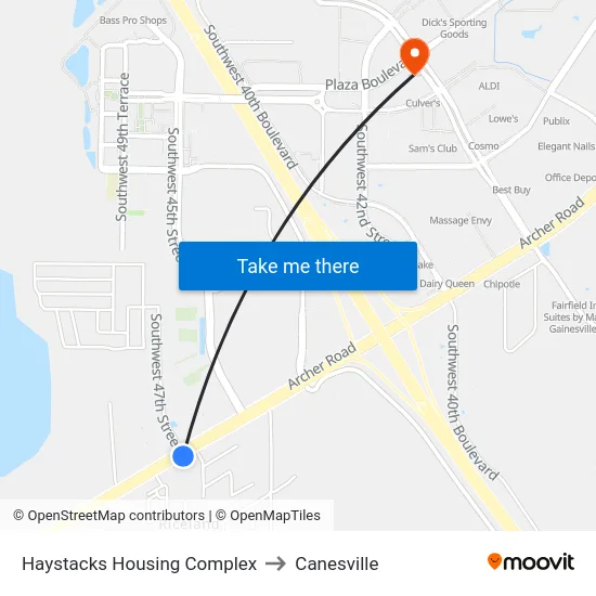 Haystacks Housing Complex to Canesville map