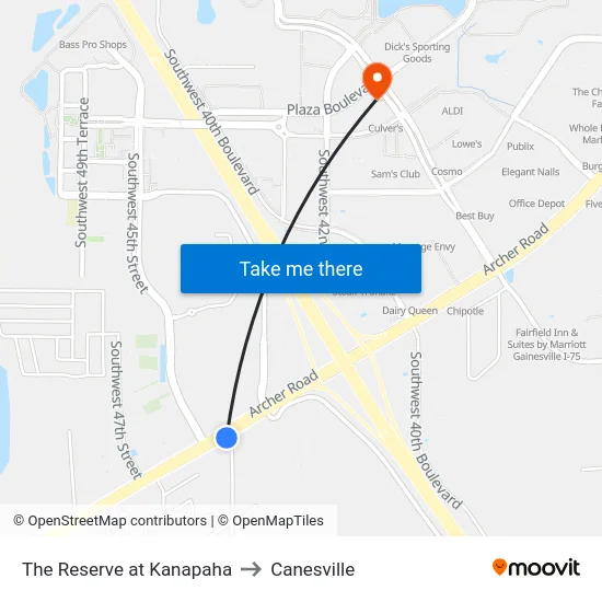 The Reserve at Kanapaha to Canesville map