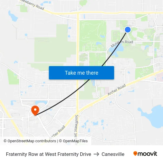 Fraternity Row at West Fraternity Drive to Canesville map