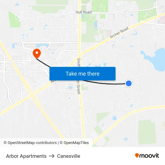 Arbor Apartments to Canesville map