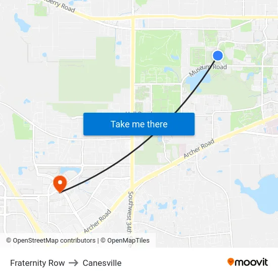 Fraternity Row to Canesville map