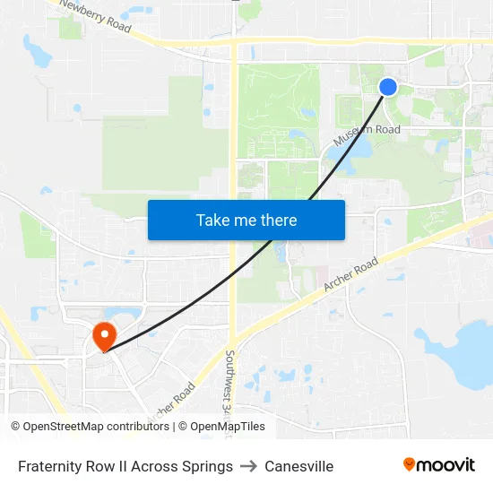 Fraternity Row II Across Springs to Canesville map