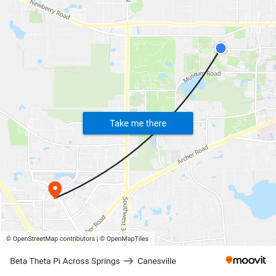 Beta Theta Pi Across Springs to Canesville map