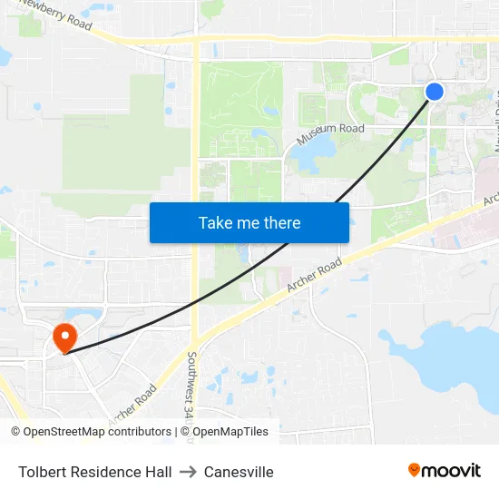 Tolbert Residence Hall to Canesville map