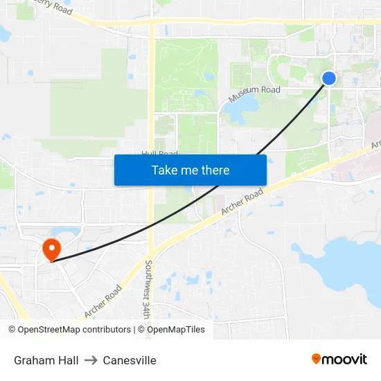 Graham Hall to Canesville map