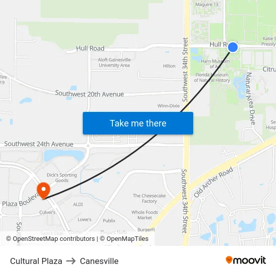 Cultural Plaza to Canesville map