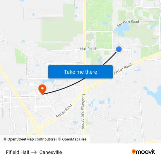 Fifield Hall to Canesville map