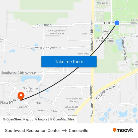 Southwest Recreation Center to Canesville map
