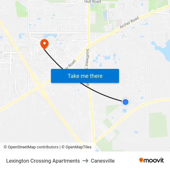 Lexington Crossing Apartments to Canesville map