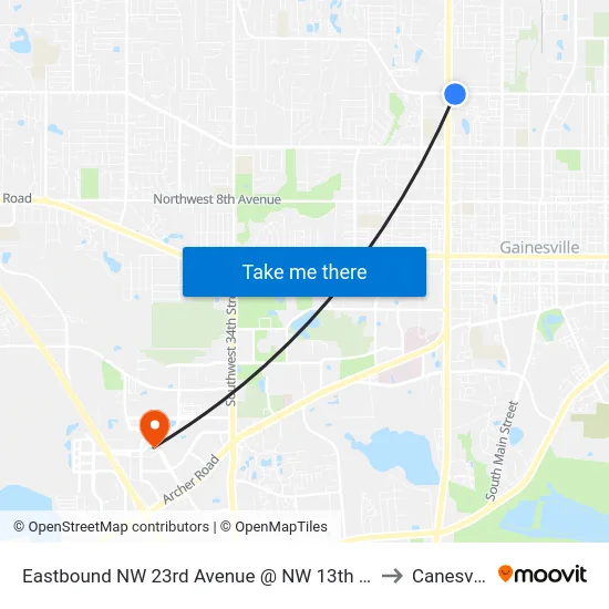 Eastbound NW 23rd Avenue @ NW 13th Street to Canesville map