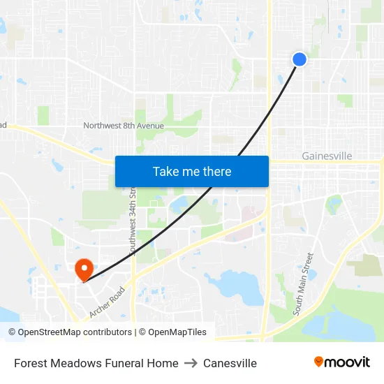 Forest Meadows Funeral Home to Canesville map