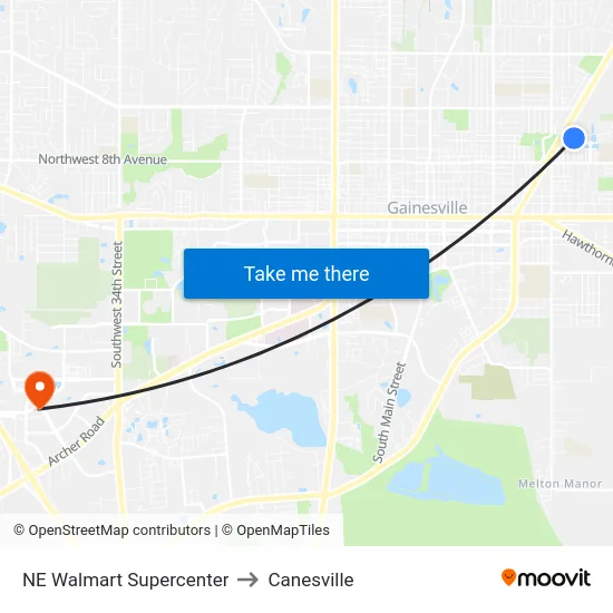 NE Walmart Supercenter to Canesville map