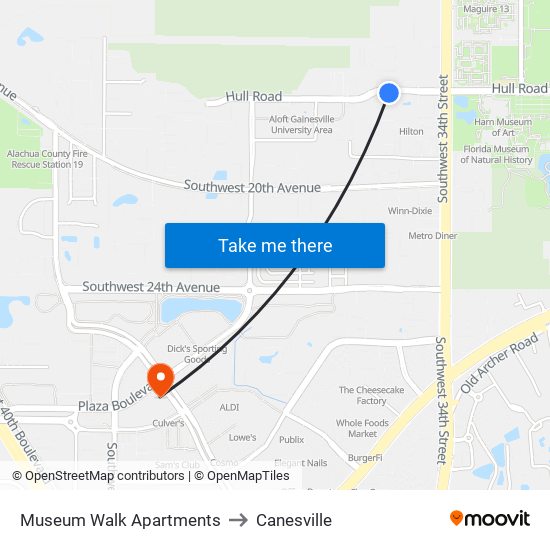 Museum Walk Apartments to Canesville map