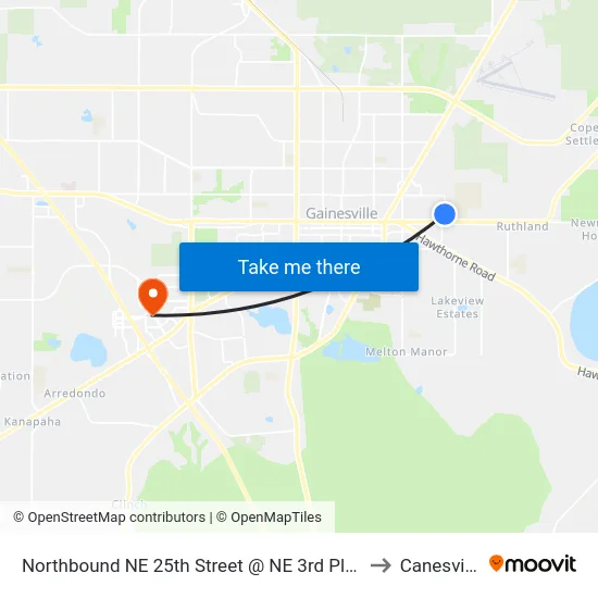 Northbound NE 25th Street @ NE 3rd Place to Canesville map