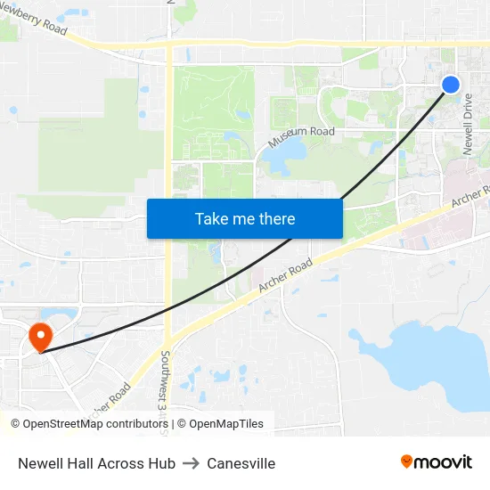 Newell Hall Across Hub to Canesville map