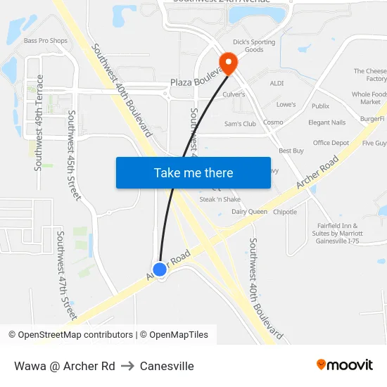 Wawa @ Archer Rd to Canesville map