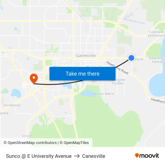 Sunco @ E University Avenue to Canesville map